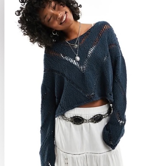 Free people Hayley ocean abyss blue sweater - Picture 1 of 9